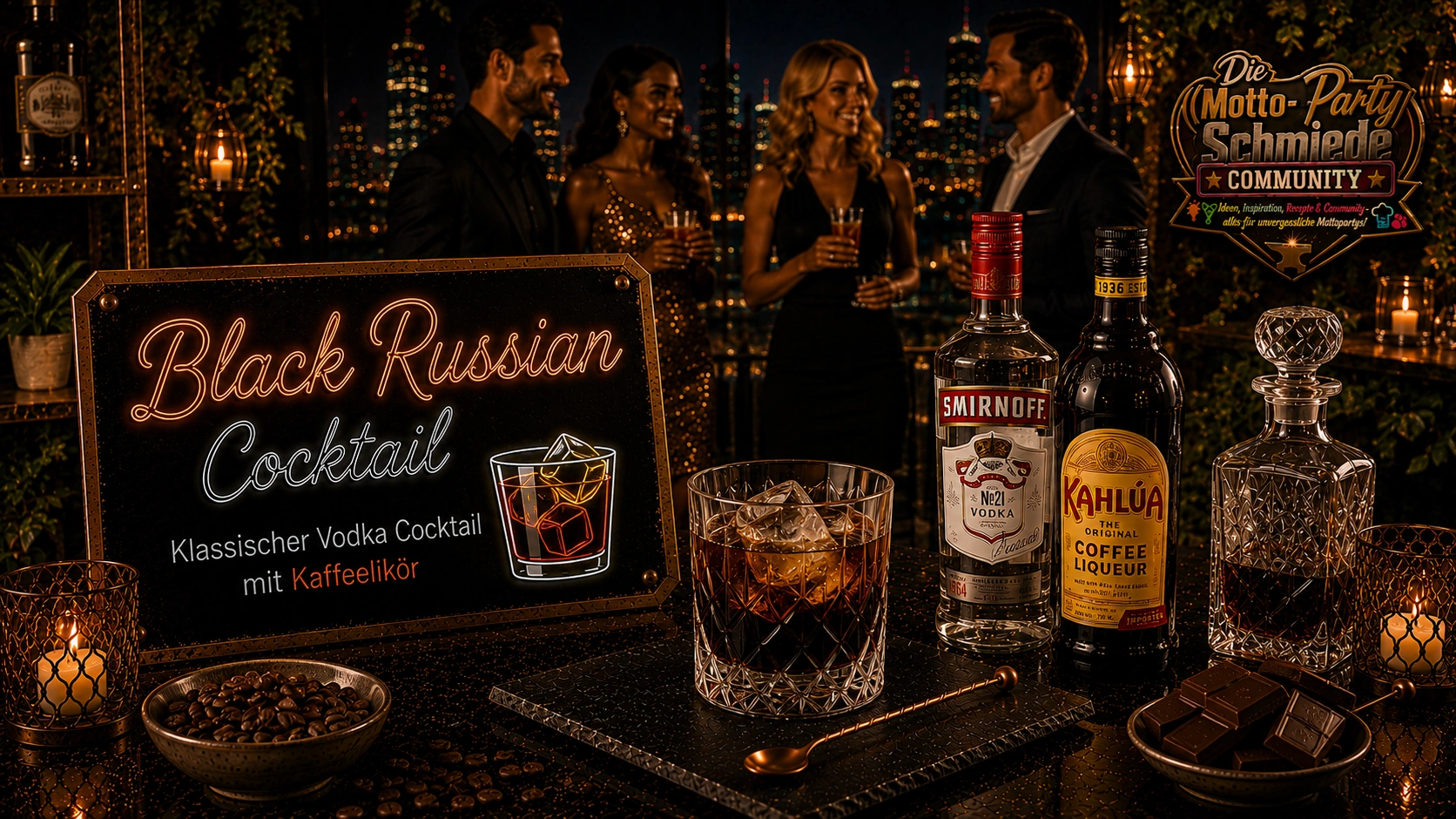 Black Russian Cocktail – Klassischer Vodka Cocktail mit Kaffeelikör Klassischer Black Russian Cocktail mit Vodka, Kaffeelikör und Eiswürfeln in einem eleganten Tumblerglas.