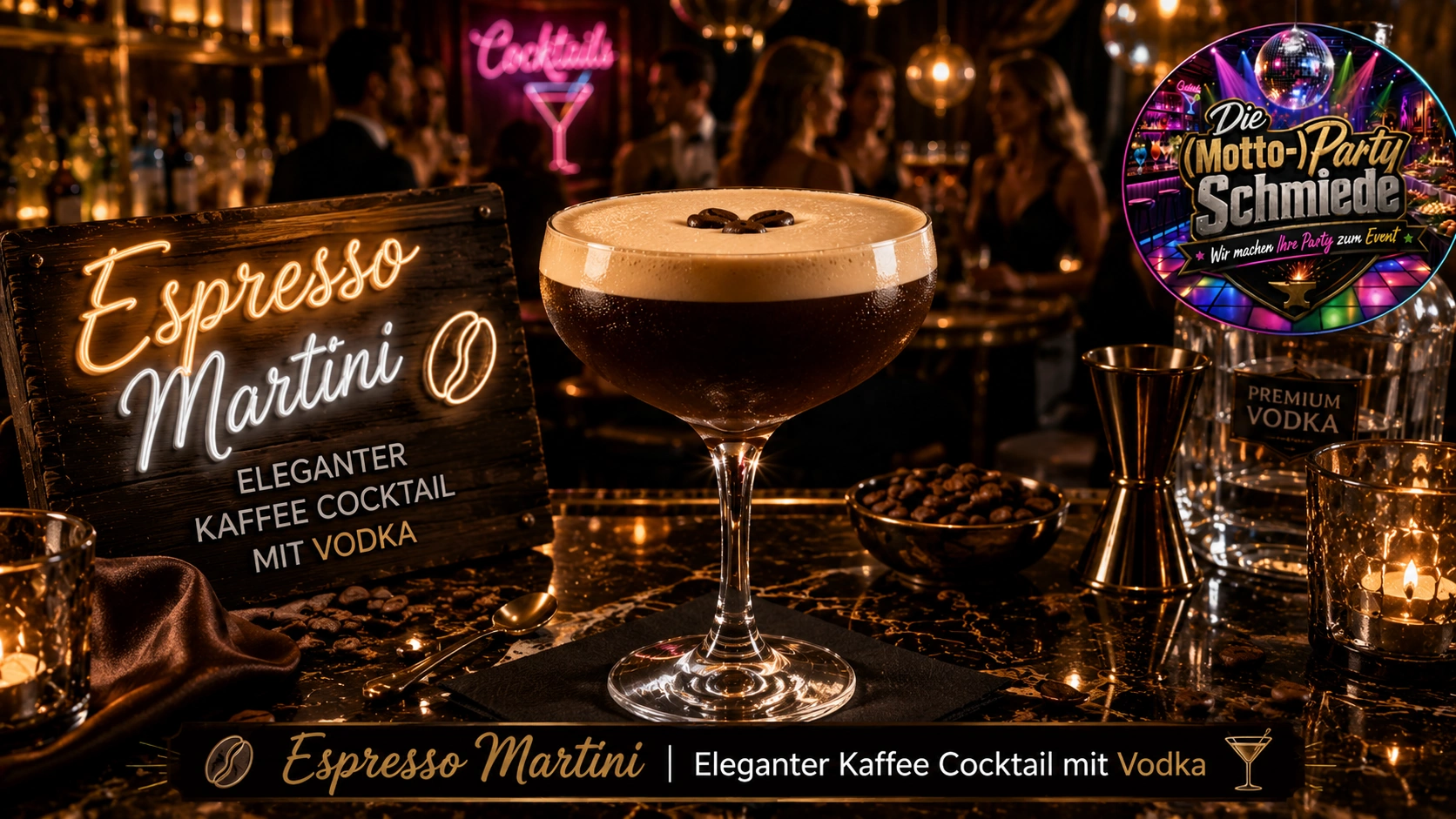 Espresso Martini – Eleganter Kaffee Cocktail mit Vodka Eleganter Espresso Martini mit cremiger Schaumschicht und Kaffeebohnen in einem stilvollen Martiniglas auf dunklem Hintergrund.