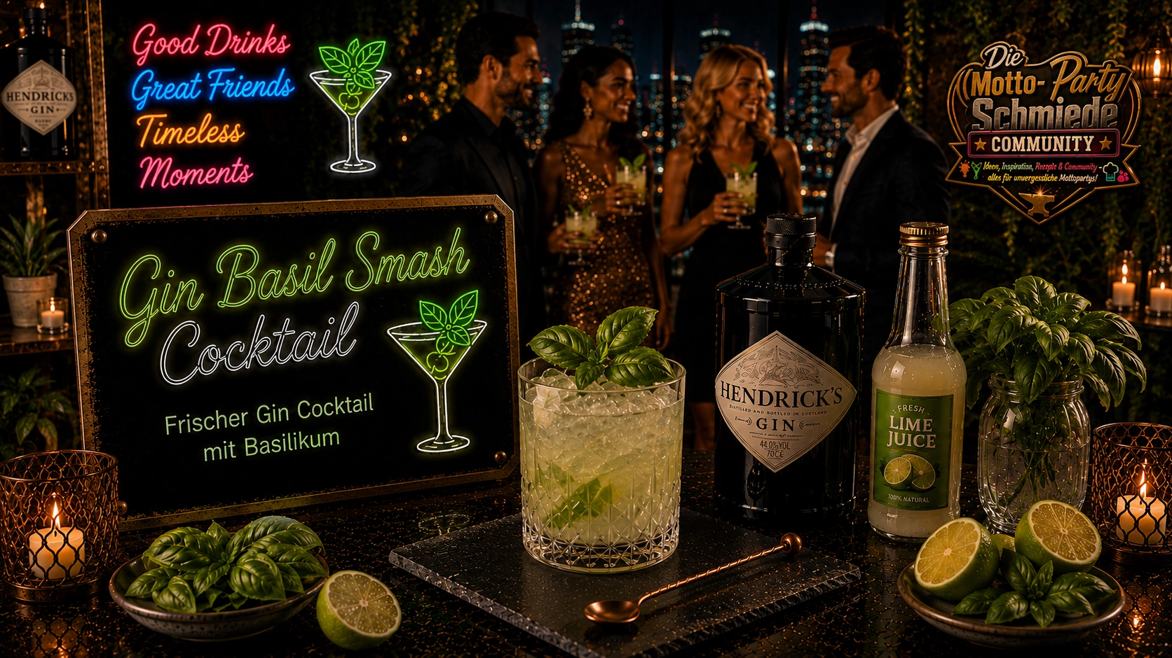 Gin Basil Smash Cocktail – Frischer Gin Cocktail mit Basilikum & Zitrone Frischer Gin Basil Smash Cocktail mit Basilikumblättern, Zitronensaft und Eiswürfeln in einem Tumblerglas.