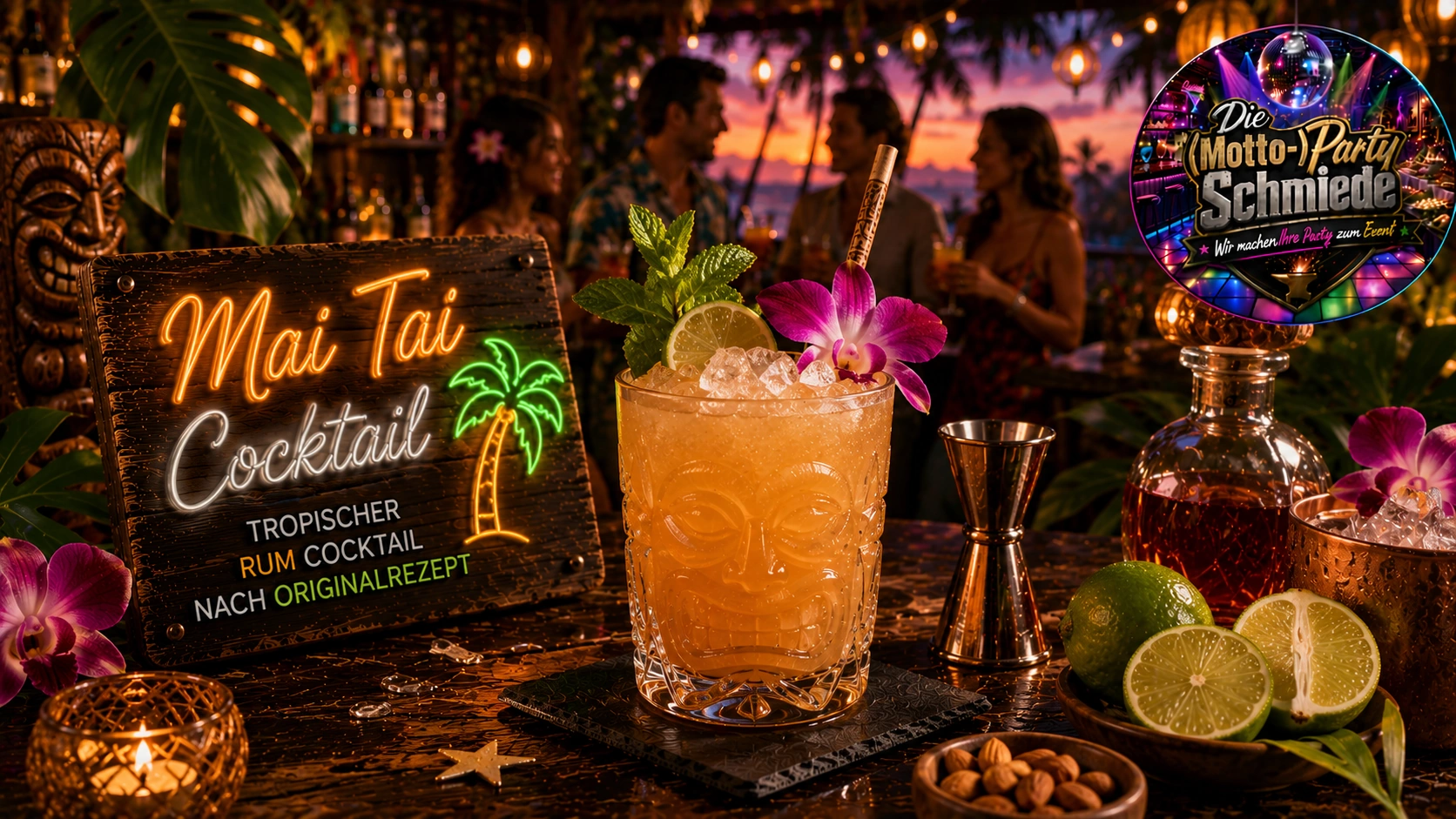 Mai Tai Cocktail – Tropischer Rum Cocktail nach Originalrezept Exotischer Mai Tai Cocktail mit Limette, Minze und Crushed Ice in einem tropischen Tumblerglas.